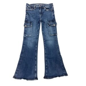 American Eagle Low Rise Flare Cargo Jeans Medium Wash Stretch Size 6 Regular